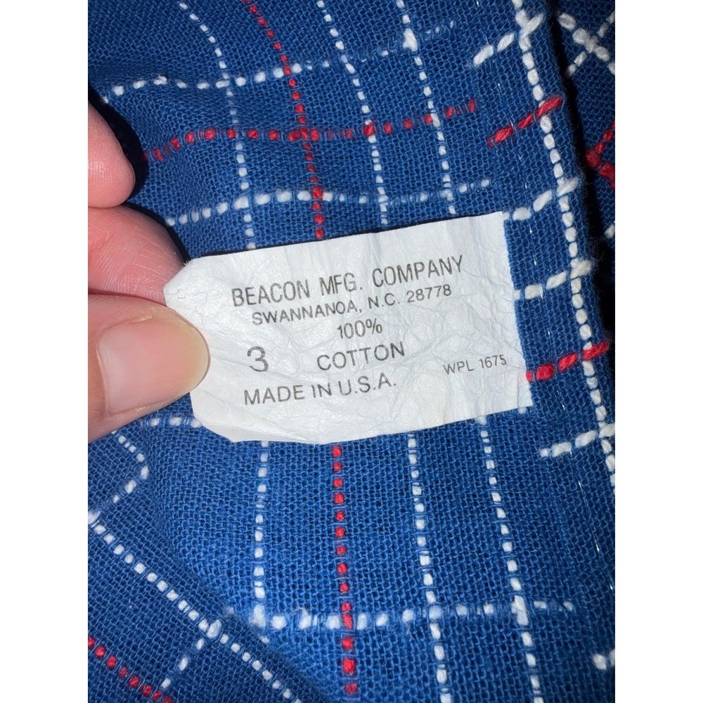 Vintage Beacon Mfg Co Blue Plaid Tablecloth 106x60 100% Cotton Made in USA Large - Picture 6 of 8